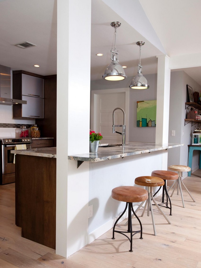 Квартира-студия: дизайн кухни с барной стойкой